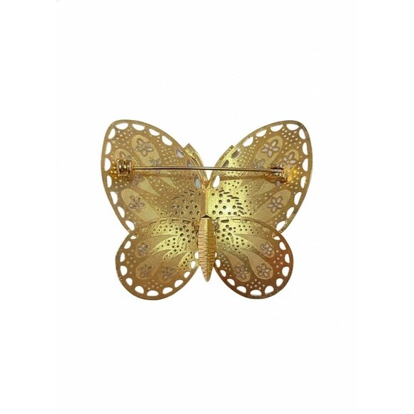Vintage Gold Tone Filigree Butterfly Brooch Pendant Convertible Pin - Picture 7 of 7
